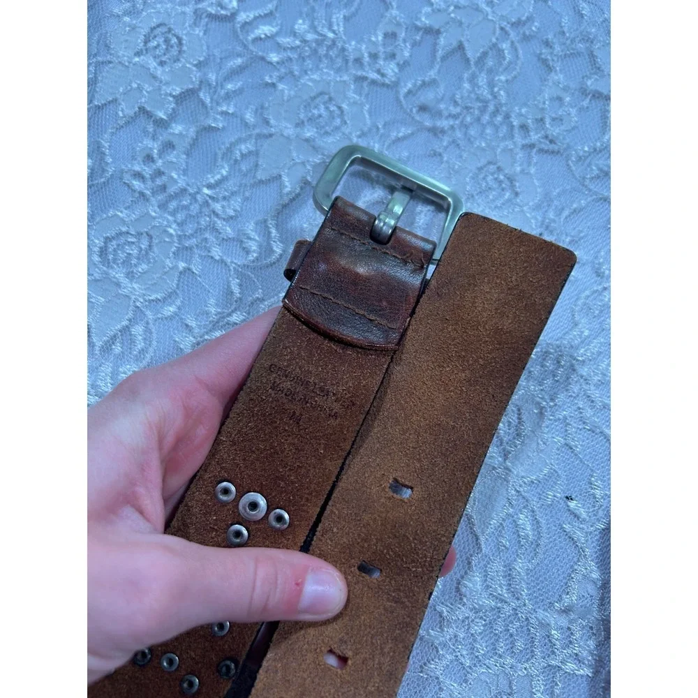 VTG Genuine Leather Studded Belt Brown Western Boho M Festival Grunge Y2K